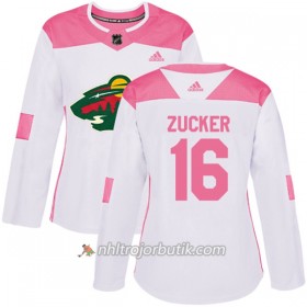 Dame Ishockey Minnesota Wild Tröja Jason Zucker 16 Adidas 2017-2018 Vit Rosa Fashion Authentic